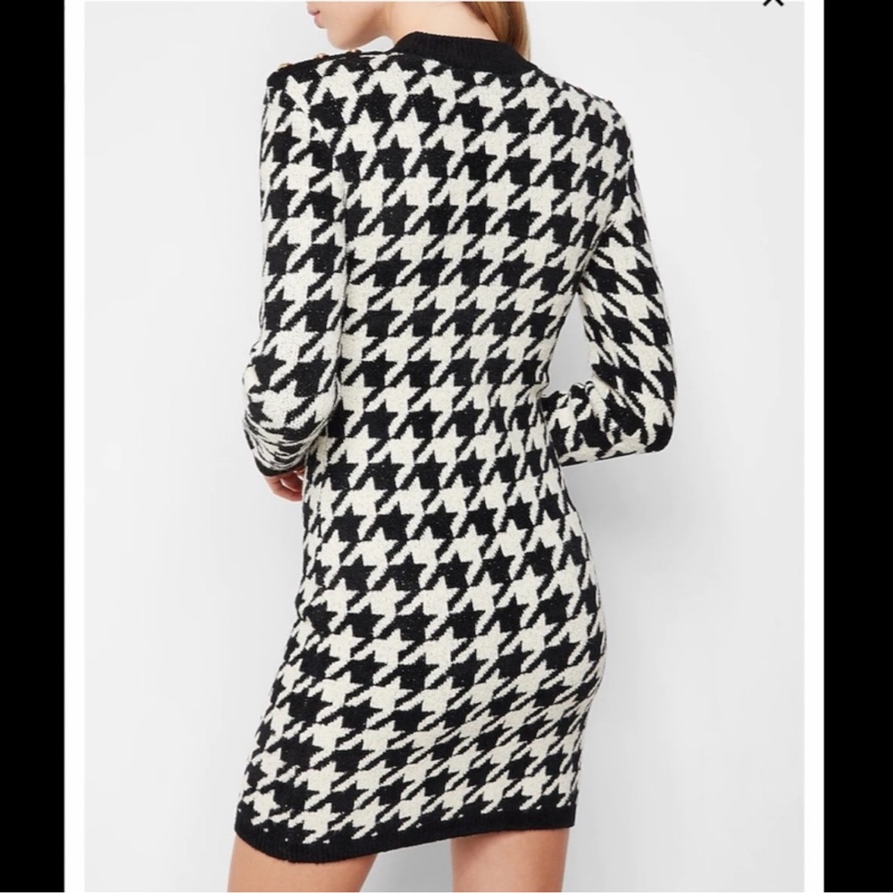 Extra Soft, Fitted Mini Houndstooth Sweater Dress from Express